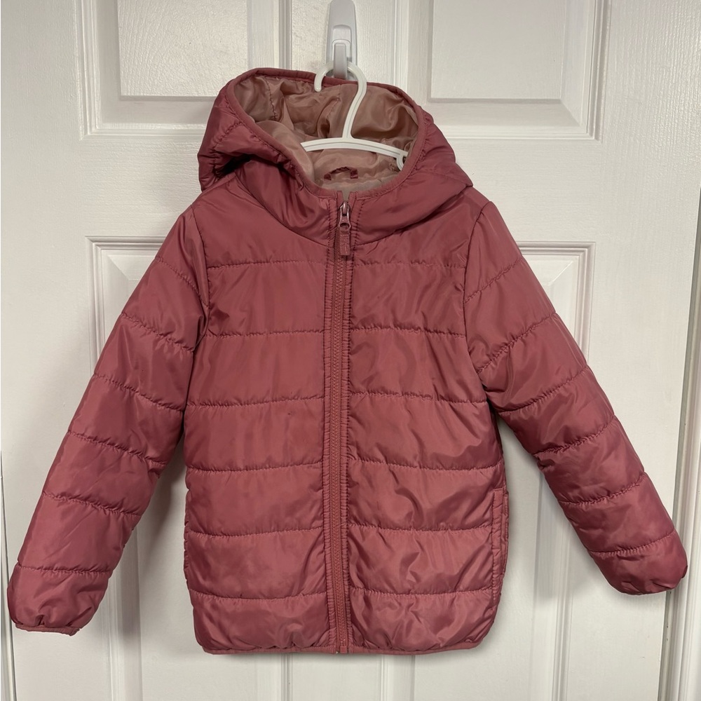 Carters Hooded Pink Puffy Jacket with Pockets, Girl Size 6, Fall Spring Kid Coat